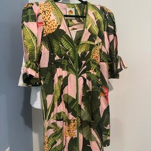 Tropical Leaf Print Pink & Green Women’s Dress